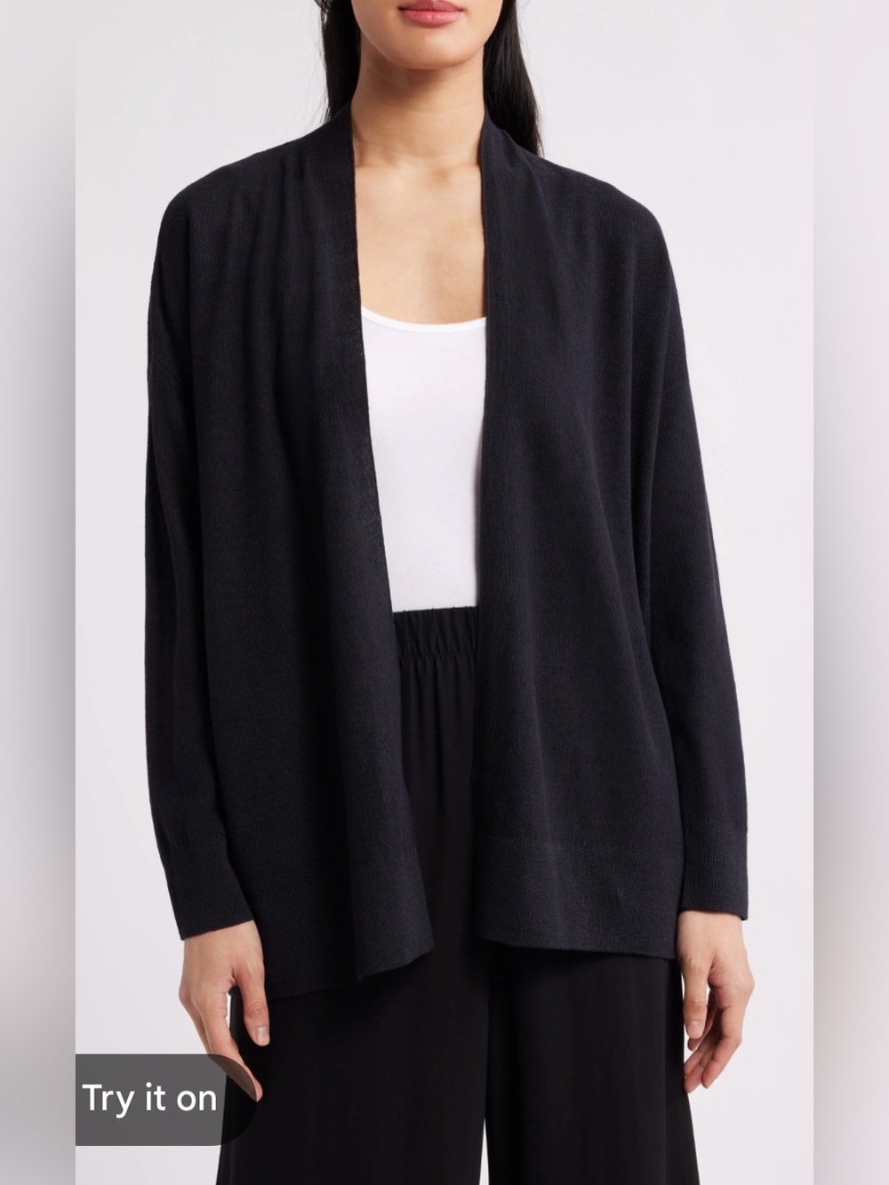 Eileen Fisher Black Open-Front Knit Cardigan